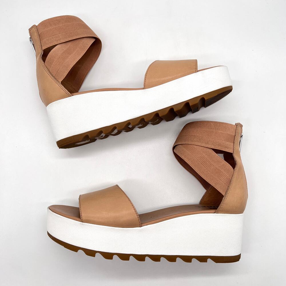 SOREL Cameron Flatform Sandals Womens 10 Tan White Platform Wide Strap Comfort - Picture 4 of 12